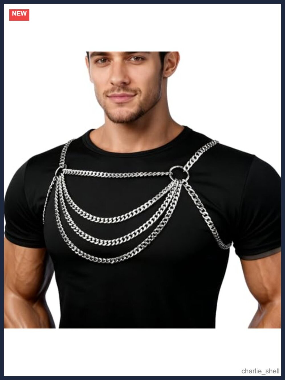 Men's Silver Chain Chest Harness Body Belt Adjustable Cosplay Costume